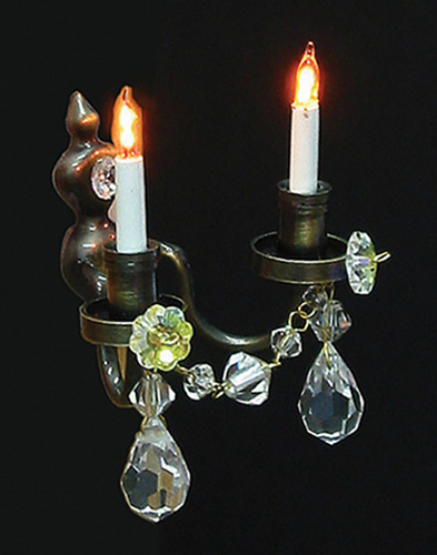 Dollhouse Miniature Double Candle Crystal Wall Sconce